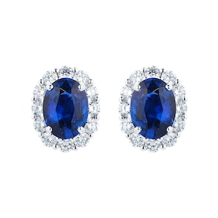 Mappin & Webb 18ct White Gold Oval Cut Sapphire and Diamond Halo Stud Earrings