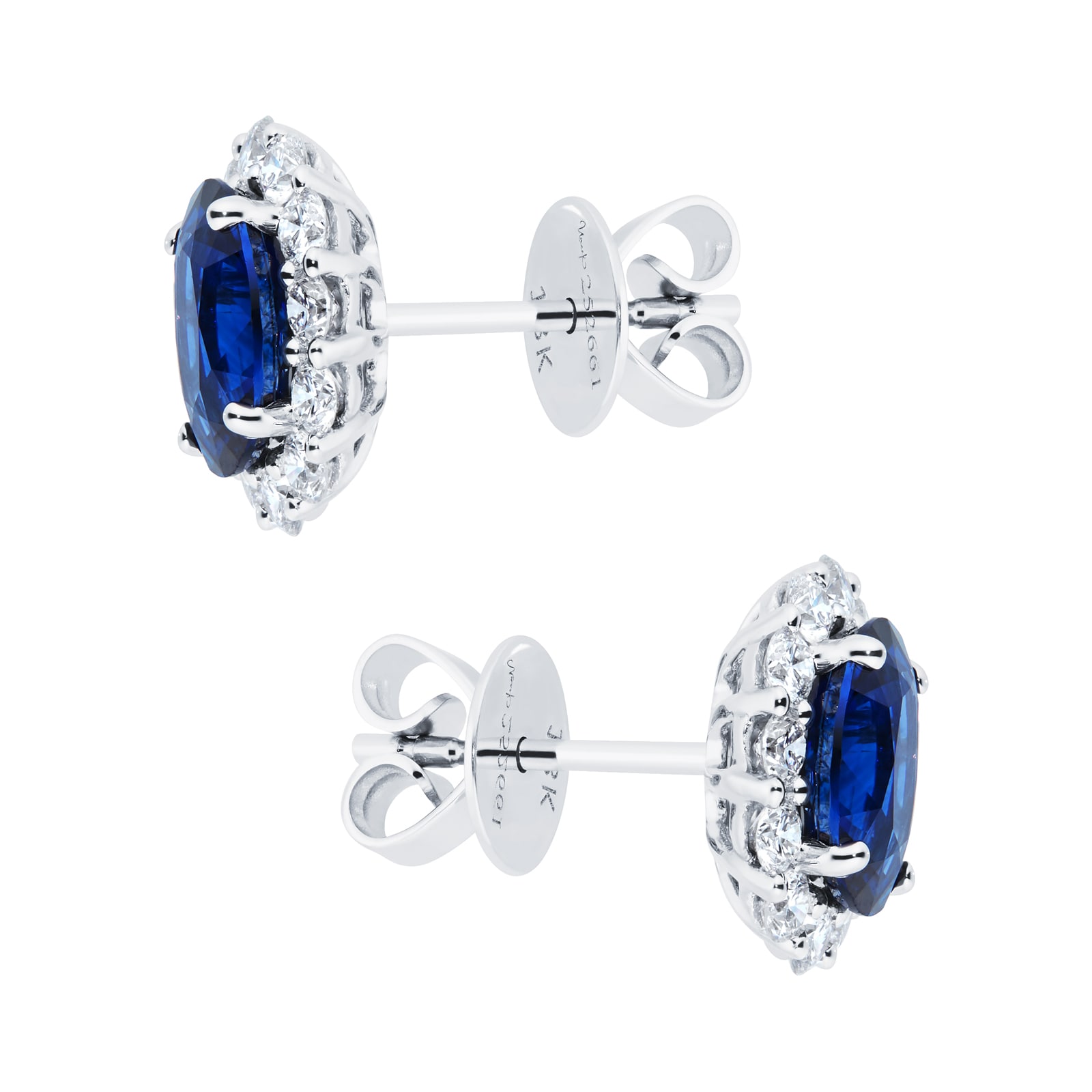 Mappin & Webb 18ct White Gold Oval Cut Sapphire and Diamond Halo Stud Earrings Mappin & Webb 18ct White Gold Oval Cut Sapphire and Diamond Halo Stud Earrings