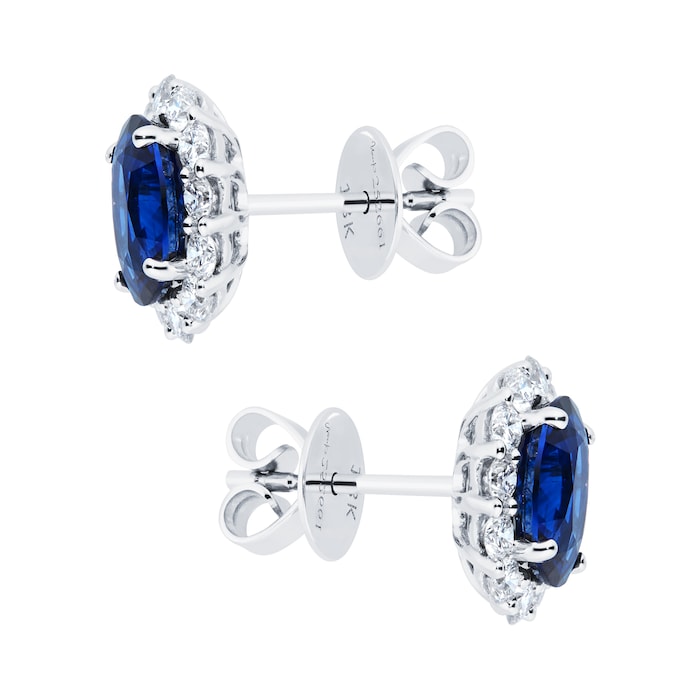 Mappin & Webb 18ct White Gold Oval Cut Sapphire and Diamond Halo Stud Earrings