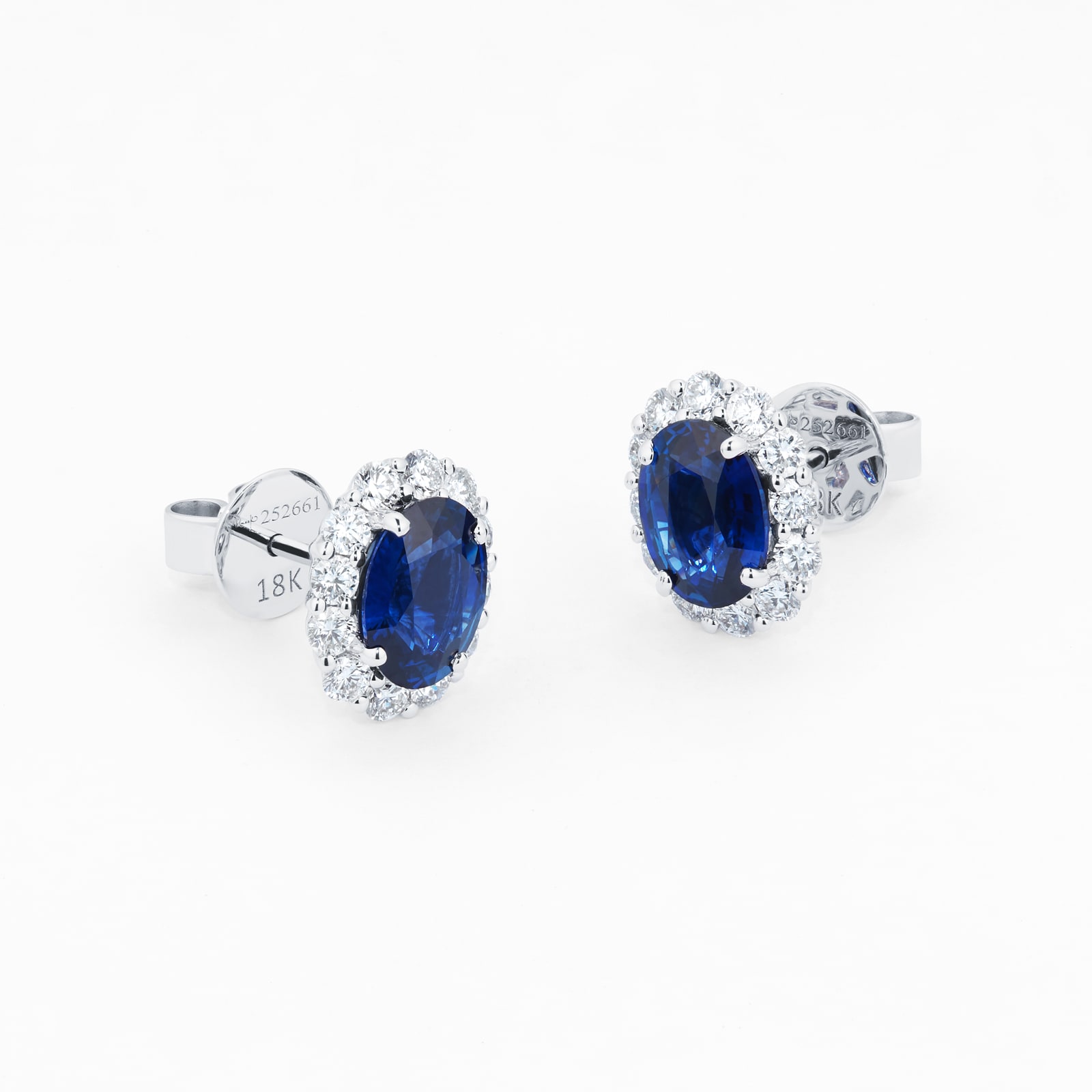 Mappin & Webb 18ct White Gold Oval Cut Sapphire and Diamond Halo Stud Earrings Mappin & Webb 18ct White Gold Oval Cut Sapphire and Diamond Halo Stud Earrings