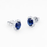 Mappin & Webb 18ct White Gold Oval Cut Sapphire and Diamond Halo Stud Earrings