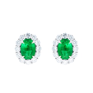 Mappin & Webb 18ct White Gold 0.80cttw Diamond and Emerald Cut Oval Stud Earrings