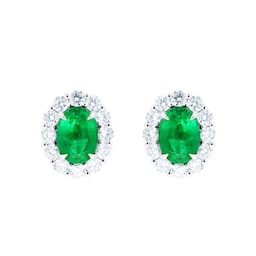 12153287 - 18ct White Gold 0.80cttw Diamond and Emerald Cut Oval Stud Earrings