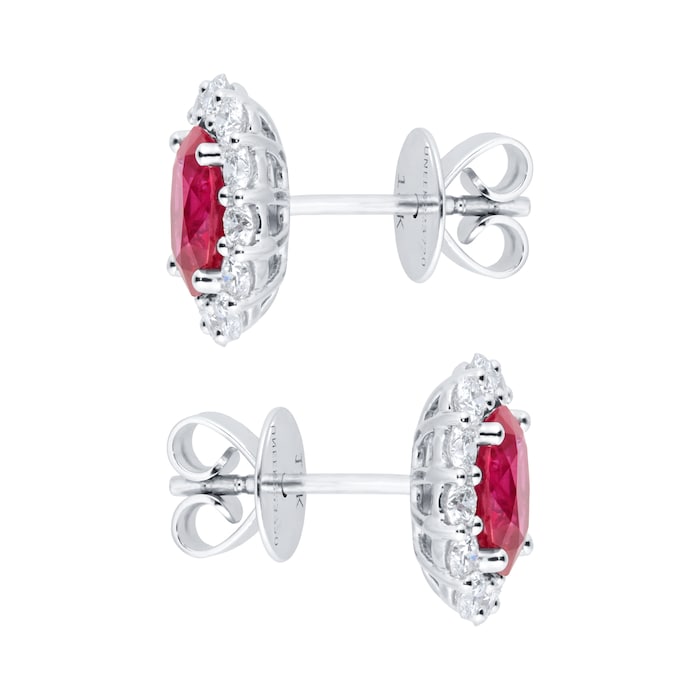 Mappin & Webb 18ct White Gold Ruby and Diamond Oval Halo Stud Earrings
