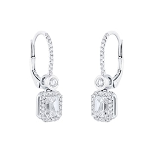 Mappin & Webb 18ct White Gold 1.84cttw Emerald Cut and Brilliant Cut Drop Earrings