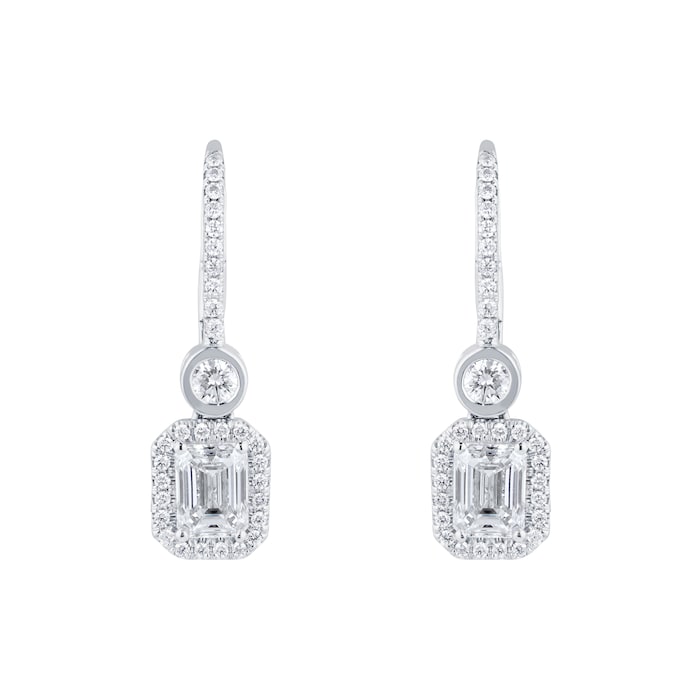 Mappin & Webb 18ct White Gold 1.84cttw Emerald Cut and Brilliant Cut Drop Earrings