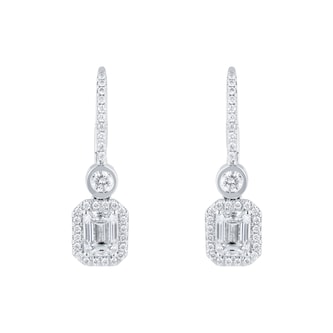 Mappin & Webb 18ct White Gold 1.84cttw Emerald Cut and Brilliant Cut Drop Earrings
