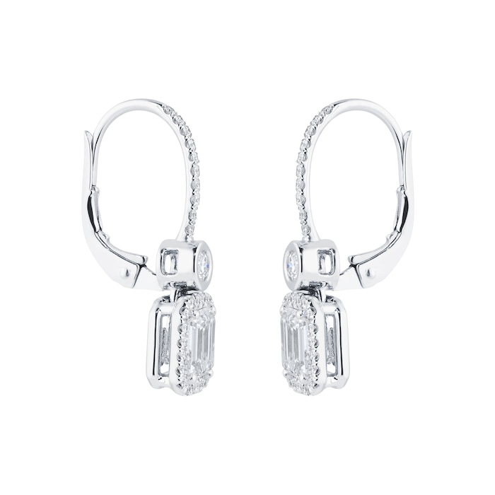 Mappin & Webb 18ct White Gold 1.84cttw Emerald Cut and Brilliant Cut Drop Earrings