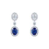 Mappin & Webb 18ct White Gold Oval Cut Sapphire and Diamond Drop Earrings
