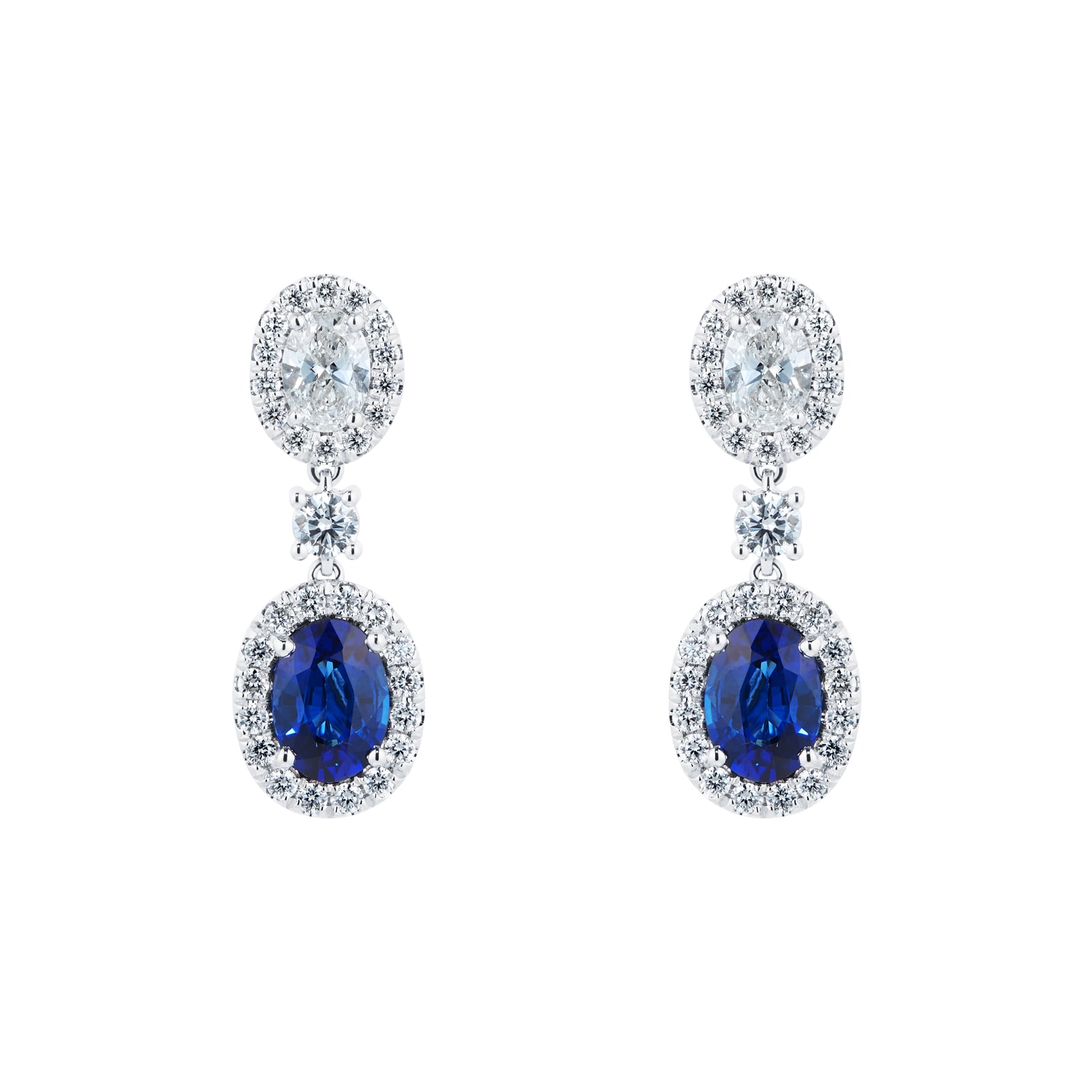 Mappin & Webb 18ct White Gold Oval Cut Sapphire and Diamond Drop ...