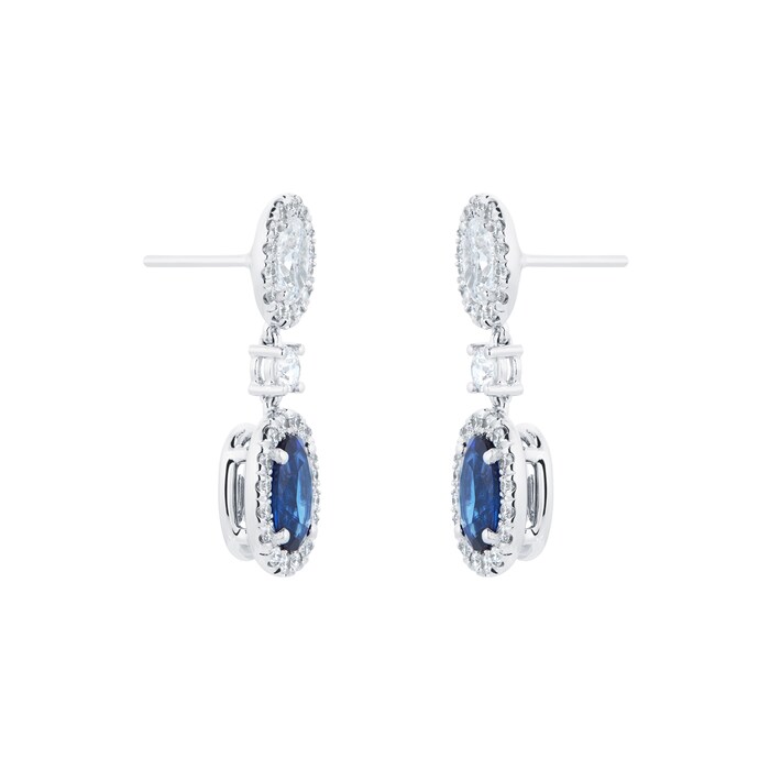 Mappin & Webb 18ct White Gold Oval Cut Sapphire and Diamond Drop Earrings