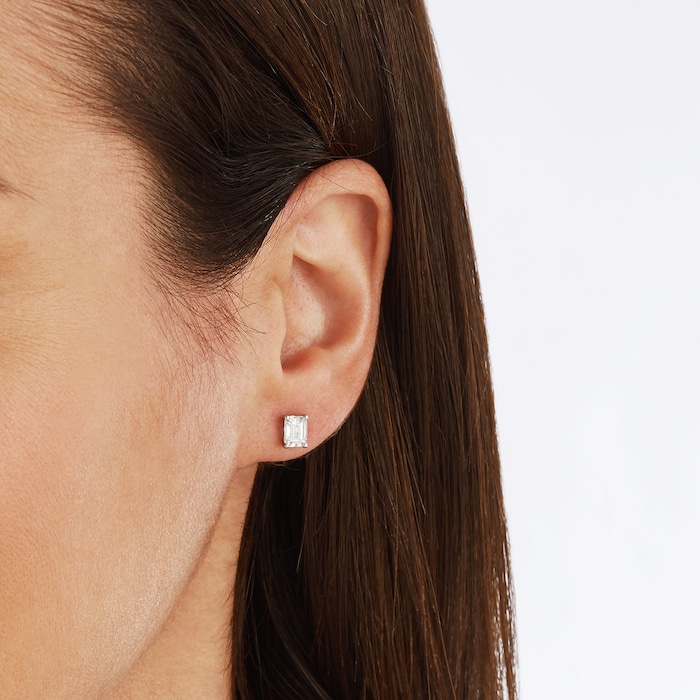 Mappin & Webb Platinum 1.40cttw Emerald Cut Diamond Stud Earrings