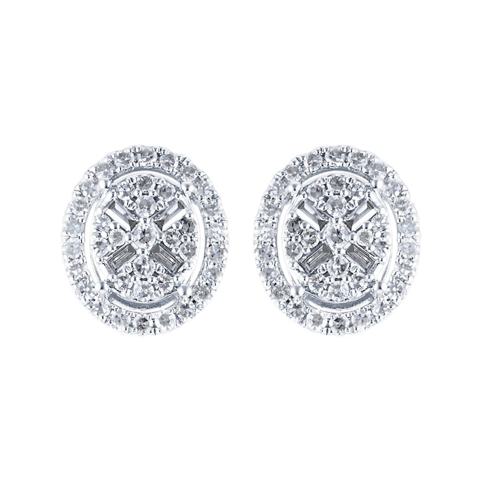 Goldsmiths 9ct White Gold 0.35ct Diamond Oval Cluster Stud Earrings