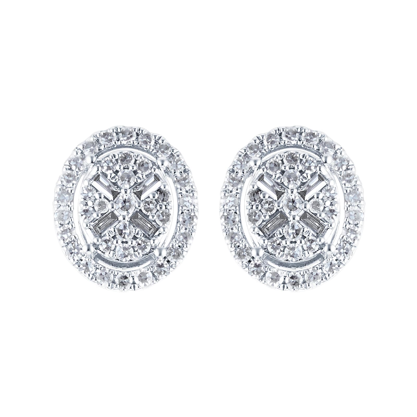 9ct White Gold 0.35ct Diamond Oval Cluster Stud Earrings