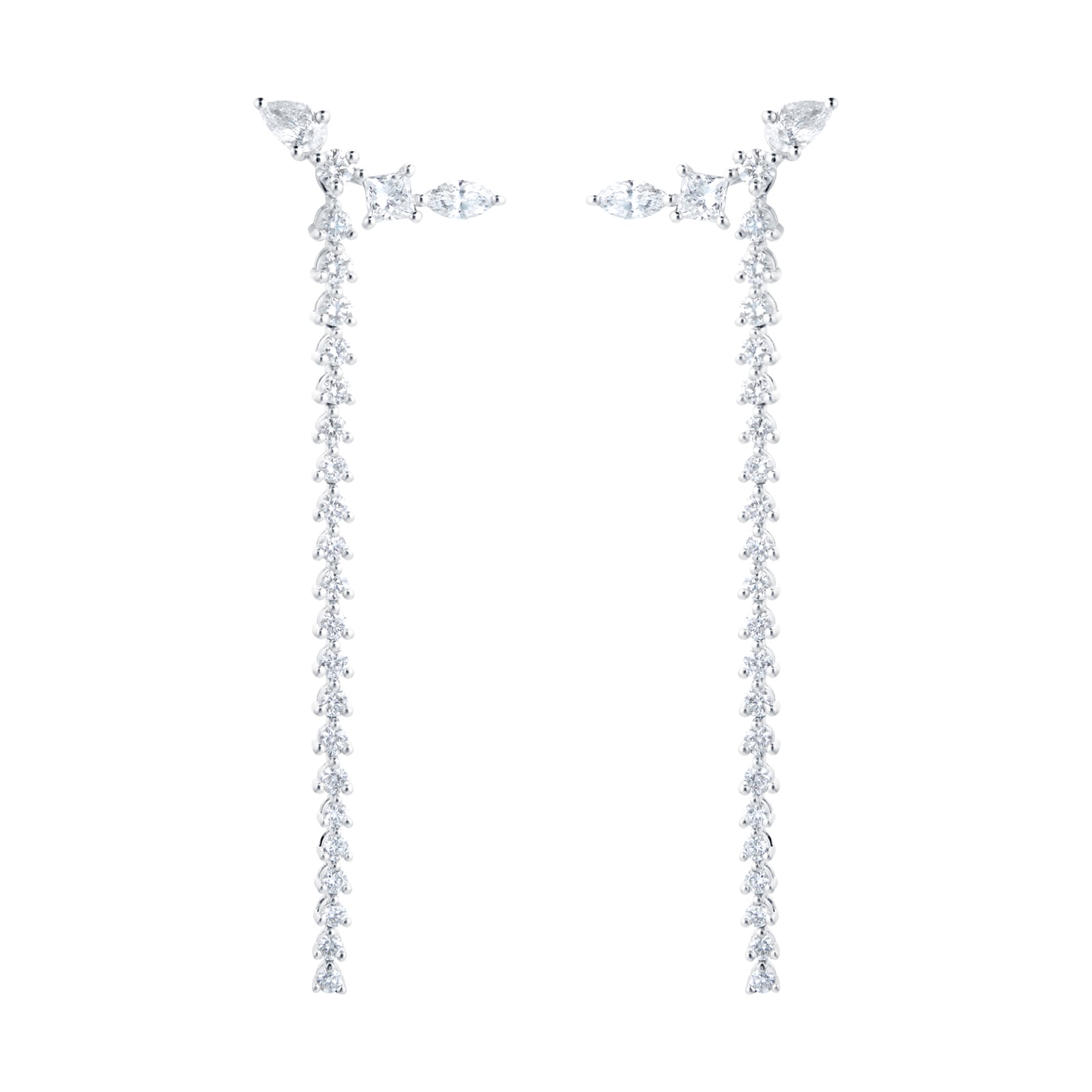 Riveret 18ct White Gold 1.50cttw Mixed Cut Diamond Climber Drop Earrings image