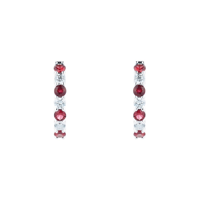 Mappin & Webb 18ct White Gold Ruby & 1.80cttw Diamond Hoop Earrings