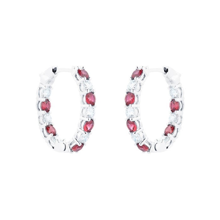 Mappin & Webb 18ct White Gold Ruby & 1.80cttw Diamond Hoop Earrings