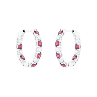 Mappin & Webb 18ct White Gold Ruby & 1.80cttw Diamond Hoop Earrings