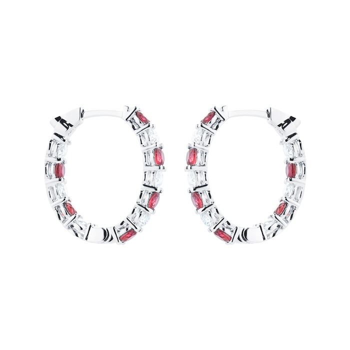 Mappin & Webb 18ct White Gold Ruby & 1.80cttw Diamond Hoop Earrings