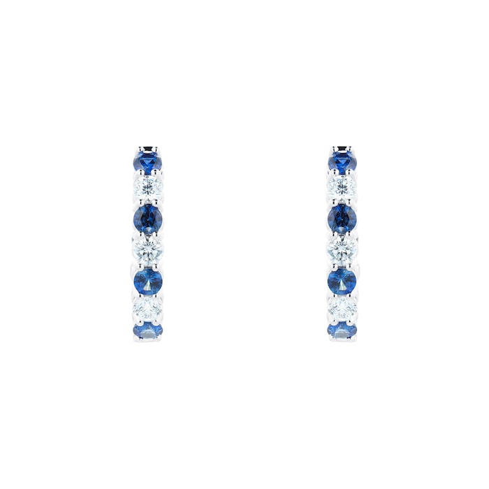 Mappin & Webb 18ct White Gold Sapphire & 1.80cttw Diamond Hoop Earrings