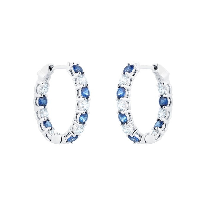 Mappin & Webb 18ct White Gold Sapphire & 1.80cttw Diamond Hoop Earrings