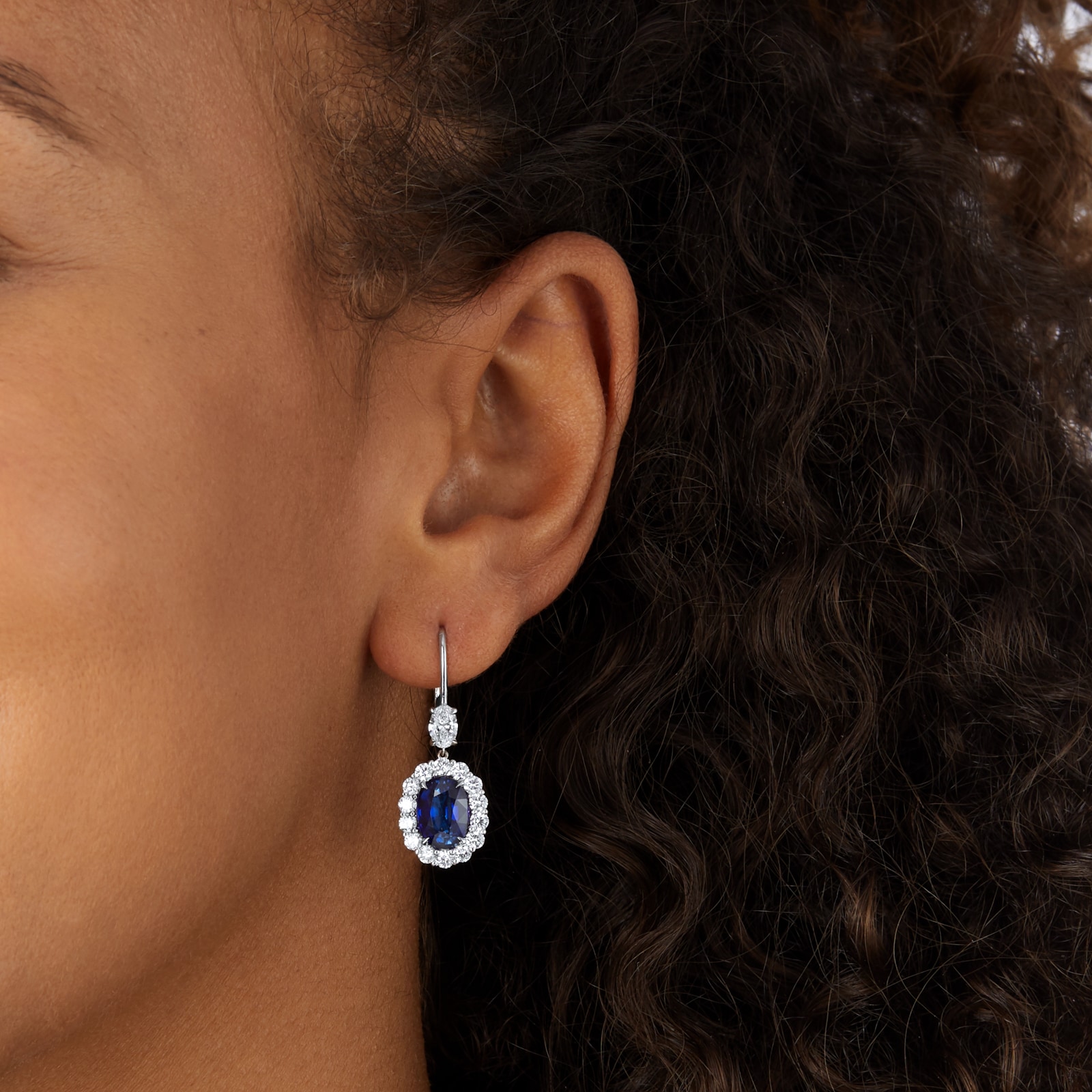Mappin & Webb 18ct White Gold 2.18cttw Diamond & 6.20cttw Sapphire Drop Earrings