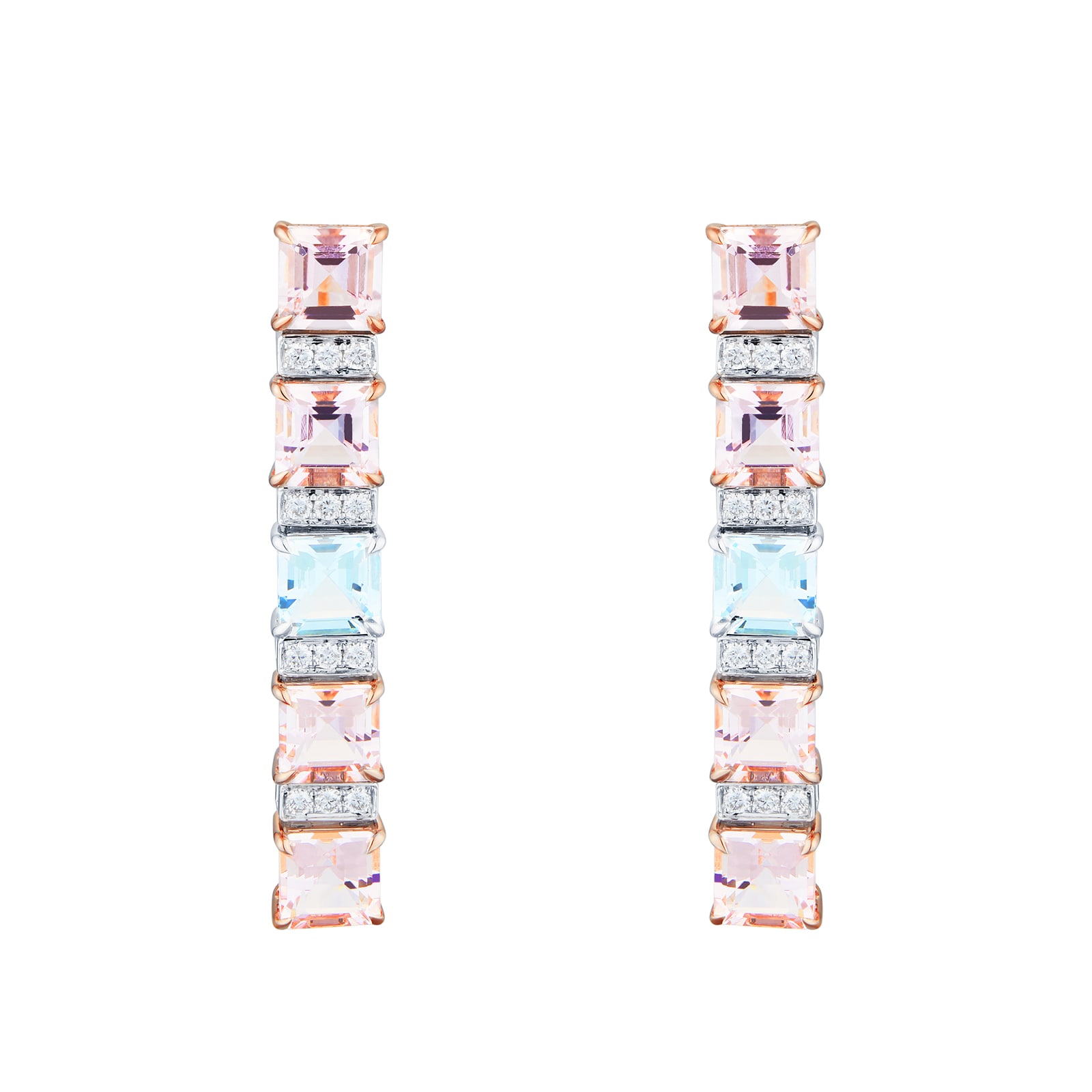 Mappin & Webb 18ct White & Rose Gold Aquamarine, Morganite & 0.40cttw Diamond Earrings