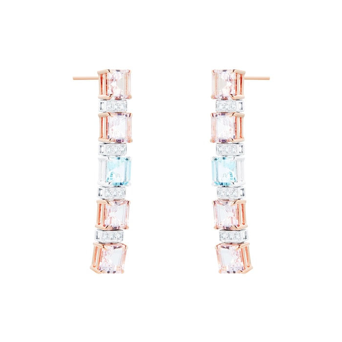 Mappin & Webb 18ct White & Rose Gold Aquamarine, Morganite & 0.40cttw Diamond Earrings