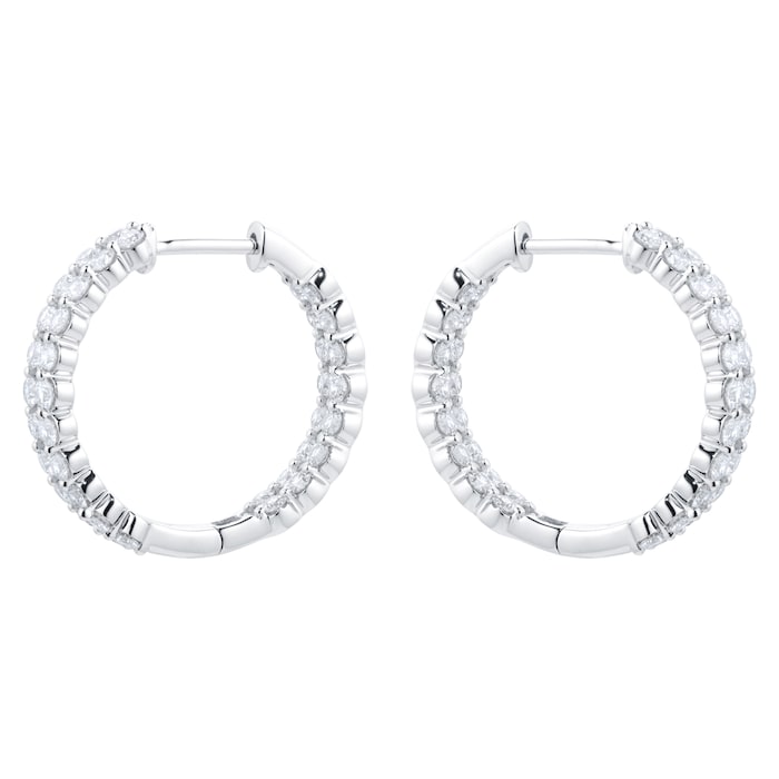 Goldsmiths 18ct White Gold 2.00cttw Double Row Diamond Hoop Earrings