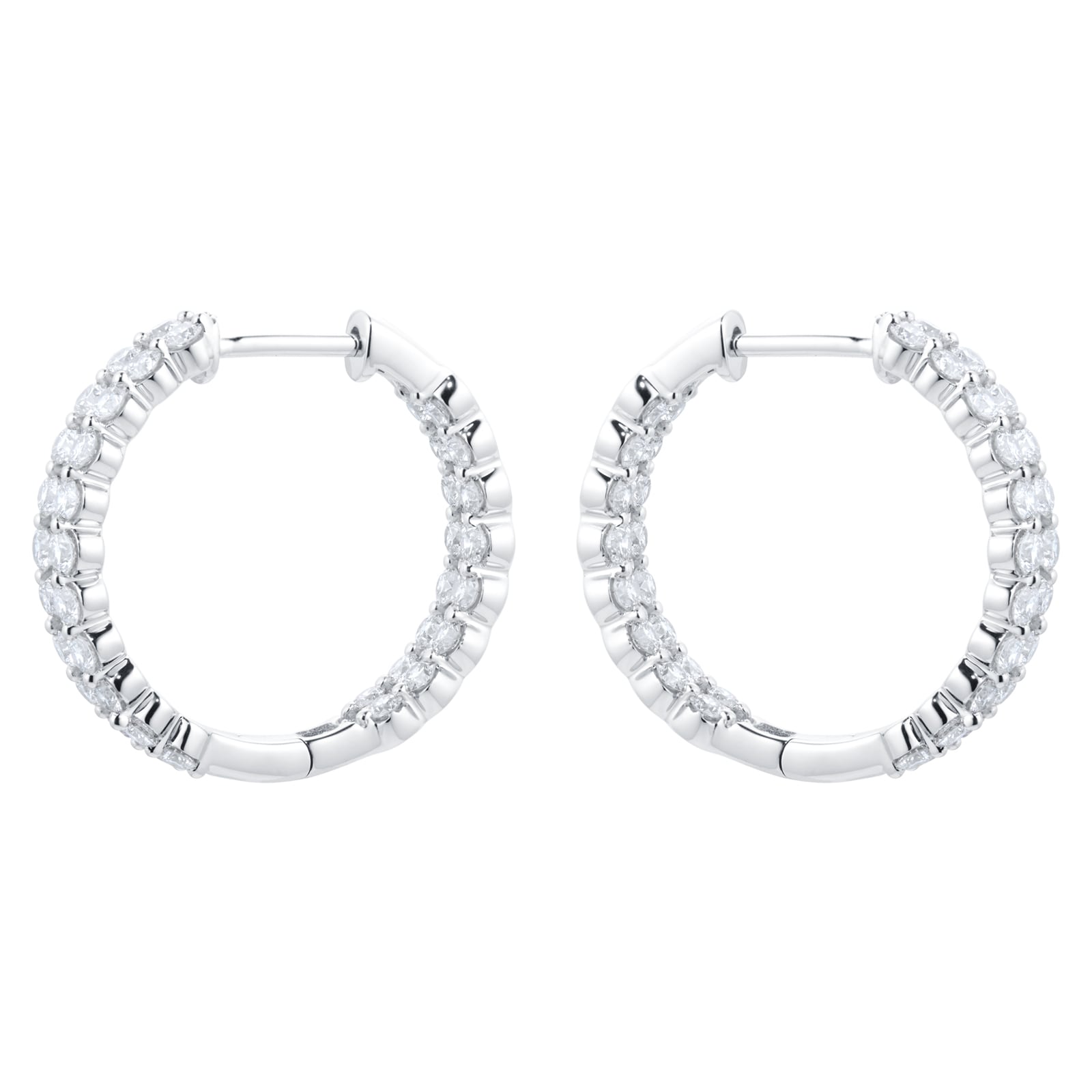 Goldsmiths 18ct White Gold 2.00cttw Double Row Diamond Hoop Earrings ...