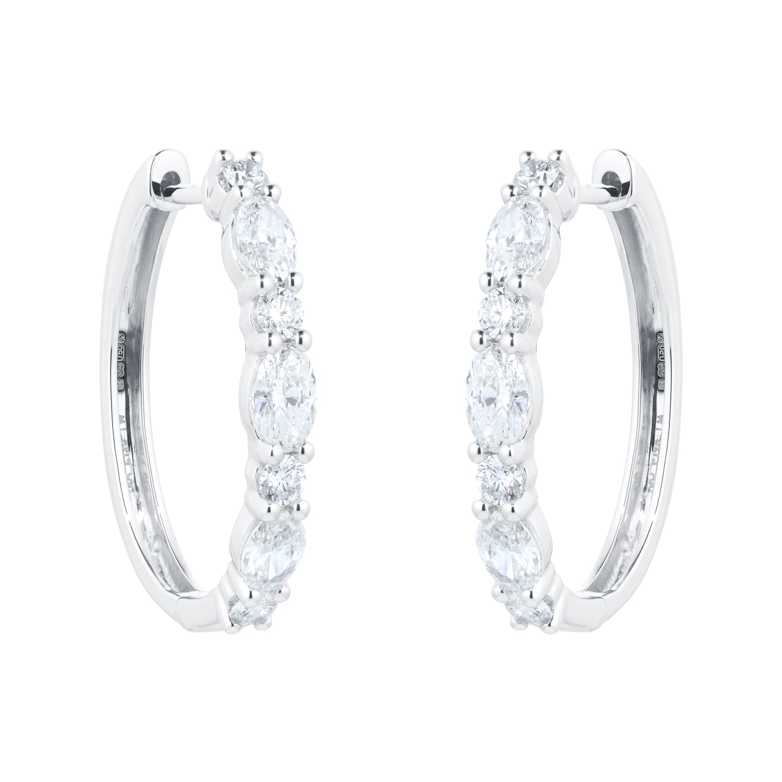 Goldsmiths 18ct White Gold 2.25ct Diamond Oval Hoop Earrings