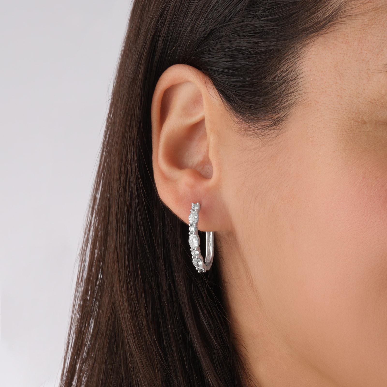 Goldsmiths 18ct White Gold 2.25ct Diamond Oval Hoop Earrings