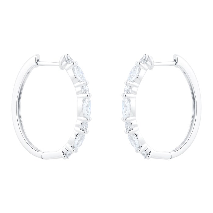 Goldsmiths 18ct White Gold 2.25ct Diamond Oval Hoop Earrings