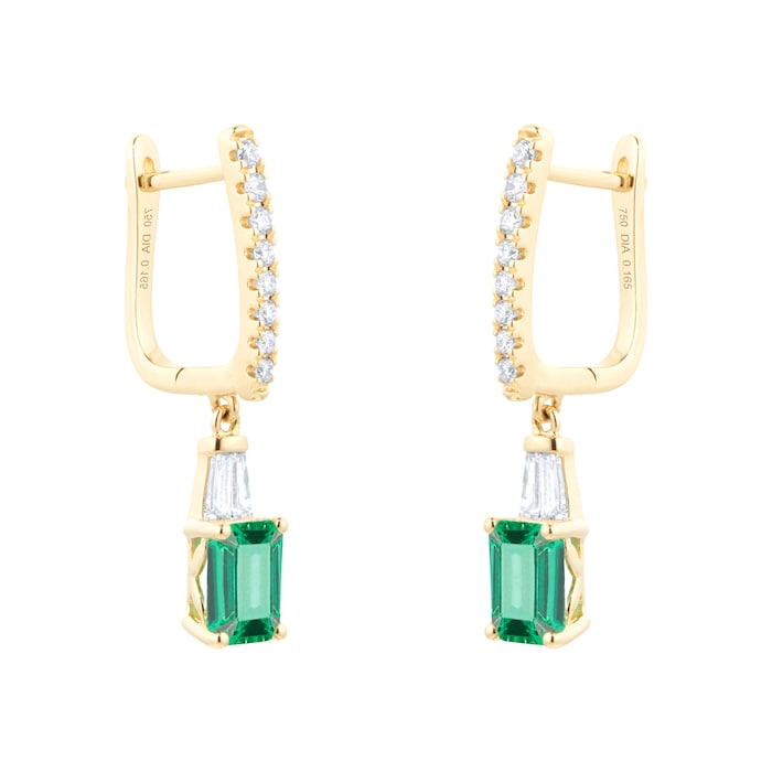 Goldsmiths 18ct Yellow Gold 0.33ct Diamond & Emerald Earrings