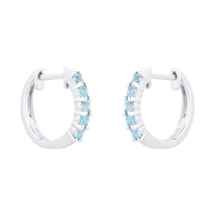 Goldsmiths 18ct White Gold Blue Topaz Hoop Earrings