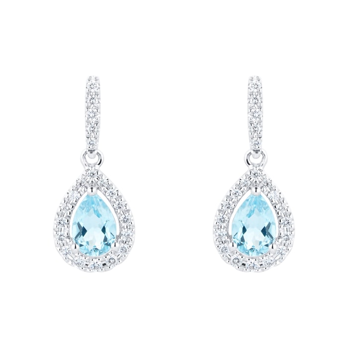 Goldsmiths 18ct White Gold 0.20ct Diamond & Blue Topaz Halo Earrings