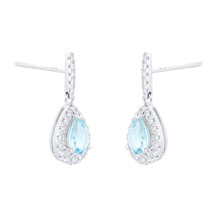 Goldsmiths 18ct White Gold 0.20ct Diamond & Blue Topaz Halo Earrings