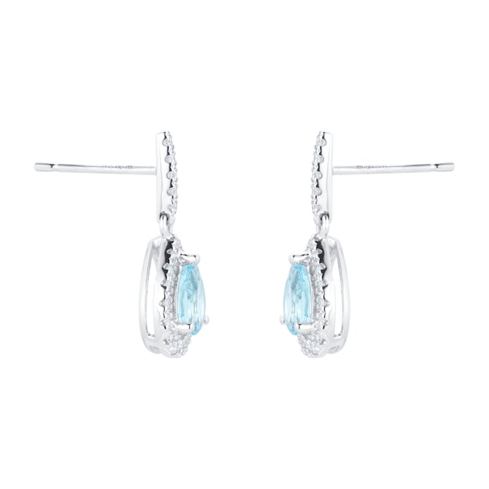 Goldsmiths 18ct White Gold 0.20ct Diamond & Blue Topaz Halo Earrings