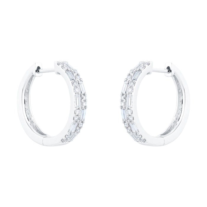 Goldsmiths 18ct White Gold 0.50ct Double Mix Cut Hoop Earrings