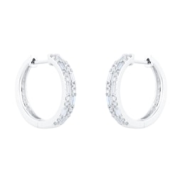 12153376 - 18ct White Gold 0.50ct Double Mix Cut Hoop Earrings