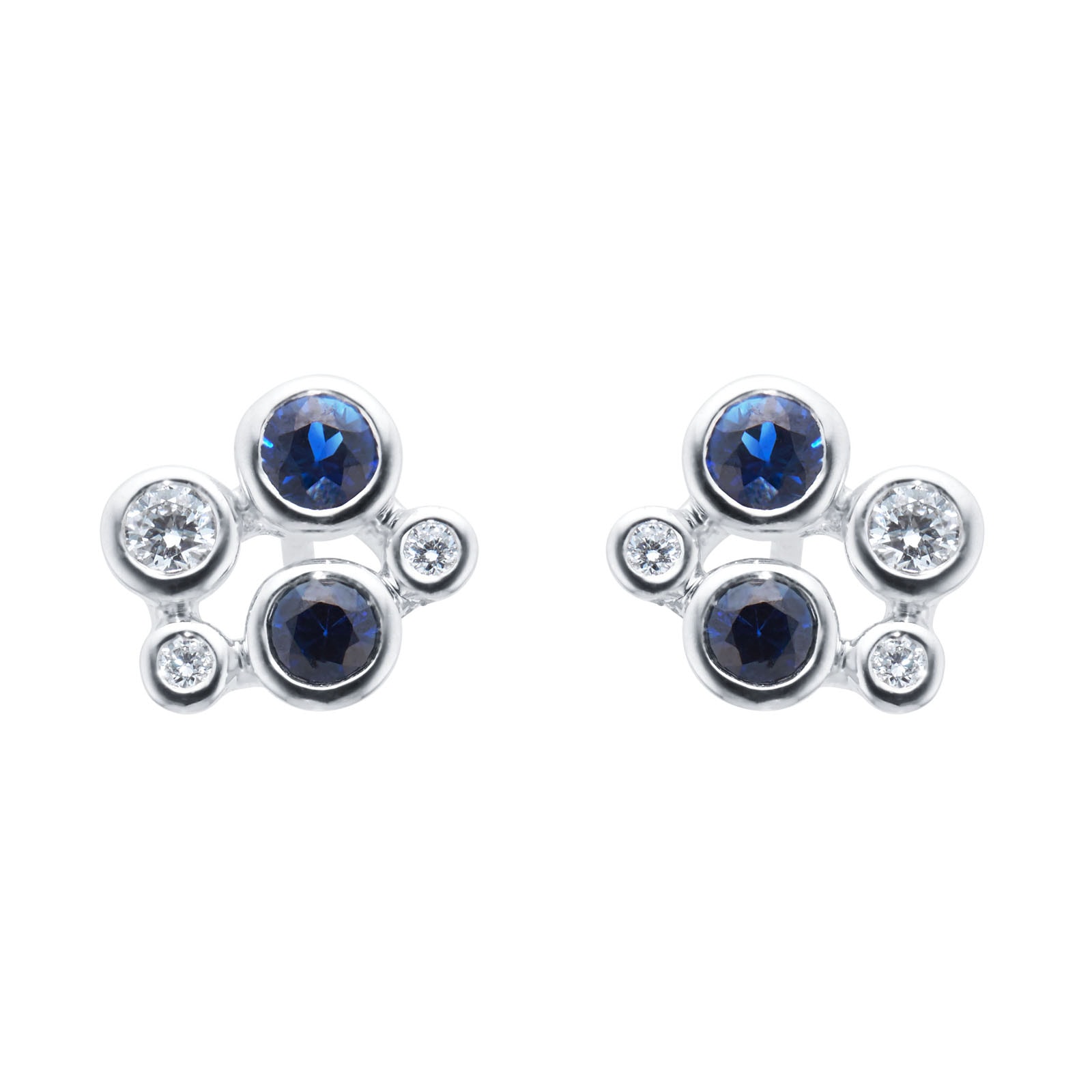 Mappin & Webb Gossamer 18ct White Gold Sapphire & Diamond Cluster Stud Earrings Mappin & Webb Gossamer 18ct White Gold Sapphire & Diamond Cluster Stud Earrings