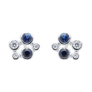 Mappin & Webb Gossamer 18ct White Gold Sapphire & Diamond Cluster Stud Earrings