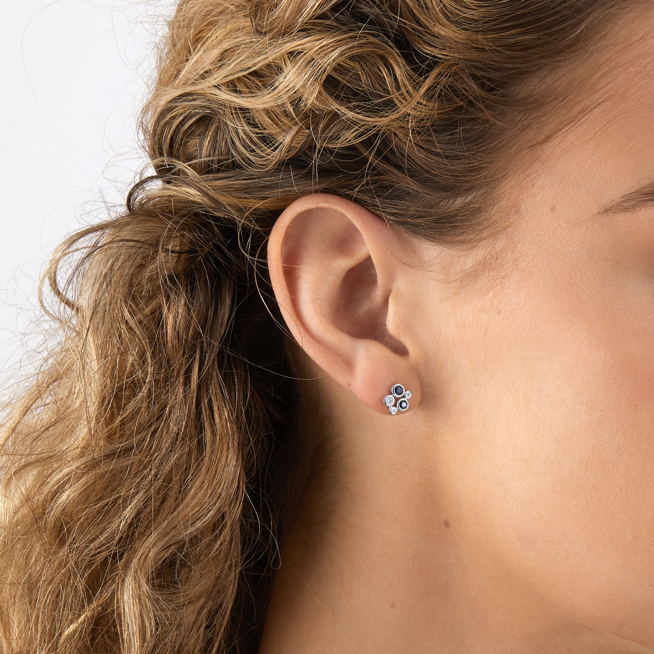 Mappin & Webb Gossamer 18ct White Gold Sapphire & Diamond Cluster Stud Earrings Mappin & Webb Gossamer 18ct White Gold Sapphire & Diamond Cluster Stud Earrings