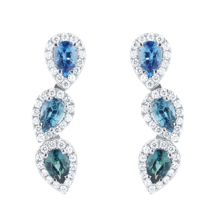 Mappin & Webb 18ct White Gold Mixed Pear Cut Sapphire Earrings