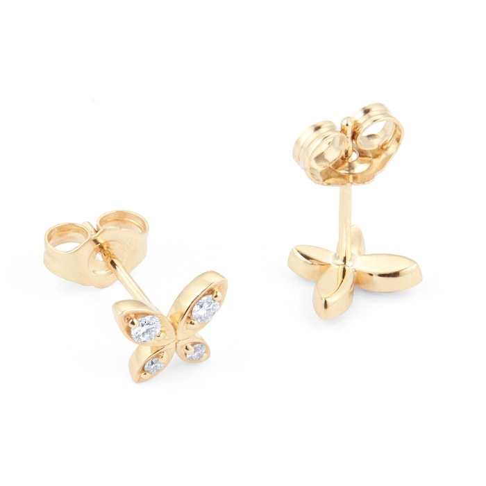 Goldsmiths 9ct Yellow Gold 0.15ct Diamond Butterfly Stud Earrings