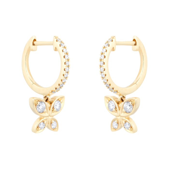 Goldsmiths 9ct Yellow Gold 0.30ct Diamond Butterfly Hoop Earrings