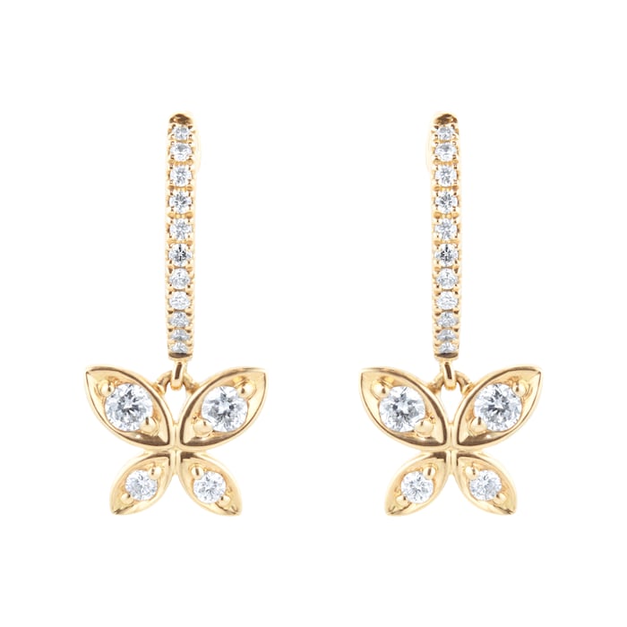 Goldsmiths 9ct Yellow Gold 0.30ct Diamond Butterfly Hoop Earrings