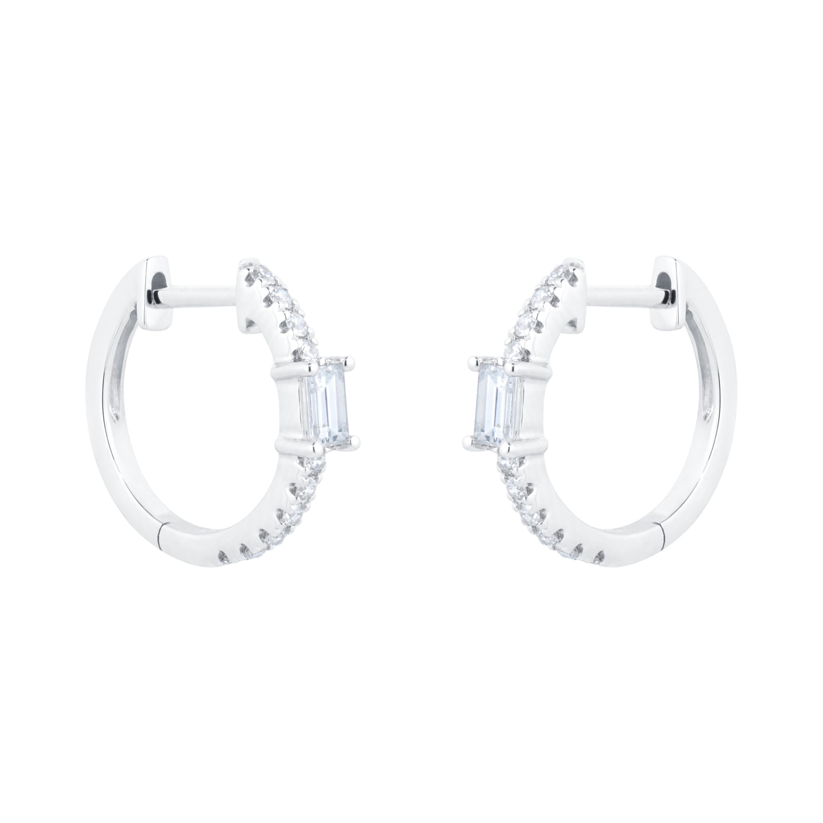 Goldsmiths 18ct White Gold 0.40ct Diamond Baguette Huggie Earrings Goldsmiths 18ct White Gold 0.40ct Diamond Baguette Huggie Earrings