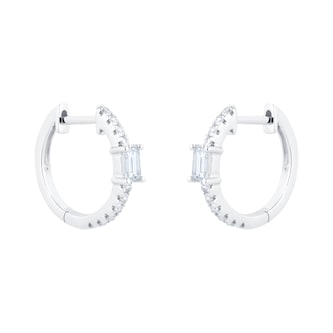 Goldsmiths 18ct White Gold 0.40ct Diamond Baguette Huggie Earrings