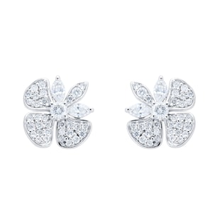 Mappin & Webb Vinea 18ct White Gold 0.65cttw Diamond Pave Petal Stud Earrings